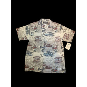 Men's “Newport‎ Blue “ Button Up Racing Theme Casual Shirt Size Medium NWT